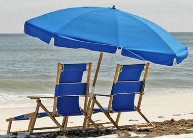 beach chairs and umbrella