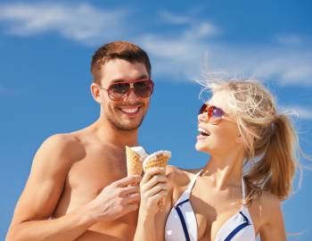 A couple enjoy ice-cream