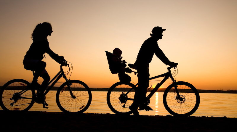 A family biking on the Charleston coast