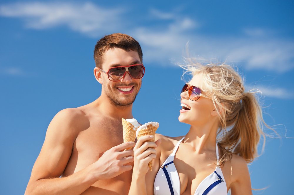 A couple enjoy ice-cream