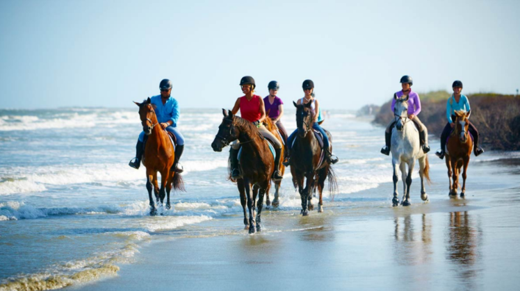 riding horses on beach